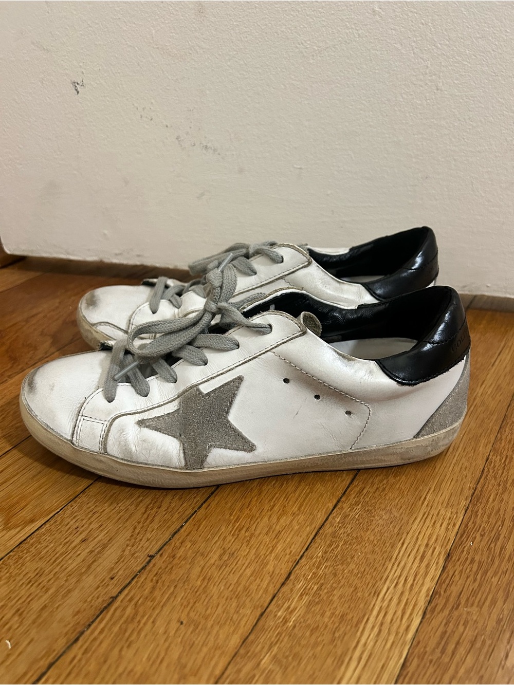 Golden Goose Women's White Sneakers with Gray Star and Black Heel